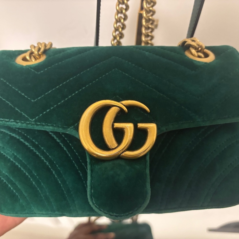 Gucci Small Marmont Emerald Green Velvet Shoulder Bag